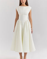 Damen Kurzarm Midi Hochzeitsgast Kleid in Weiß
