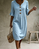 Sorella - Soft-Touch-Kleid mit Rüschenärmeln in Himmelblau