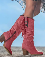 Felicia | Damen Western-Stiefel mit Fransen und klobigem Absatz in Rosa