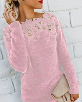 Andrea | Damen Winterpullover mit Blumen-Spitzenkragen in Rosa
