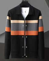Cole | Herren Strickjacke Streifen Snap-Button Varsity Herbst in Schwarz-Orange