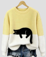 Luna | Damenpullover mit Katzenmotiv in Gelb