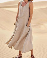 Tina™ - Sommer Leinenkleid in Beige