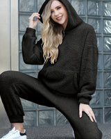 Yvarra | Stylischer Fleece Teddy-Zweiteiler Lounge Set in Schwarz