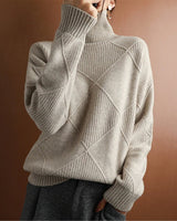 Natalie | Gemütlicher Zopfmuster Rollkragenpullover in Khaki