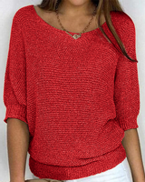 Damen 3/4-Ärmel Strickpullover | Lässiger in Rot