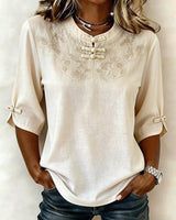 Cressida - Bestickte Bluse mit Mandarin-Kragen in Aprikose
