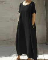 Anuradhi - Lässiges Langes Kleid Mit Weiten Ärmeln in Schwarz