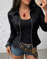 Shiona – Lederjacke Mit Vordertaschen in Schwarz