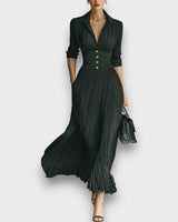 Miryn - Elegantes Plissé-Maxikleid in Schwarz