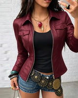 Shiona – Lederjacke Mit Vordertaschen in Burgunderrot