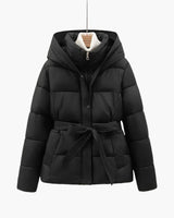 Isabella | Damen Winter Pufferjacke mit Gürtel und Warmem Futter in Schwarz