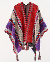 Briana - Decke Mit Quasten Und Streifenmuster Cape Reise Jacke in Rot