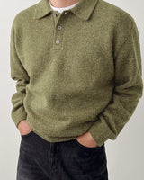 Yusif – Langärmeliger Strickpullover mit Knopfleiste in Grün