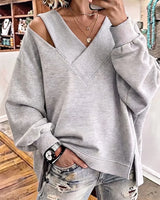 Kirstan – Schickes Oversize Sweatshirt Mit V-Ausschnitt Und Cut-out in Hellgrau