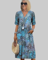 Marisse - Soft-Touch-Midikleid mit Blumenprint in Ozeanblau