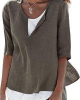 Vera | Damen Bluse 3/4-Arm Lagenlook V-Ausschnitt in Braun