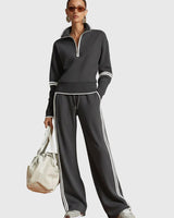 Minrada - Set Aus Bluse Und Hose Mit Breiten Falten in Dunkelgrau