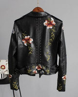 Ridge | Lederjacke mit gestickten Blumen für Damen in Schwarz