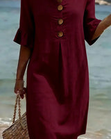 Mlaina – Elegantes Midikleid Mit Schaltfläche in Weinrot