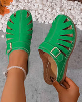 Alvena – Flache Sandalen mit Geschlossener Zehenpartie Ausschnitt Und Schnalle in Grün