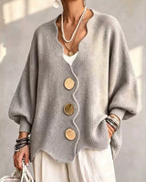 Gilian – Strickjacke Mit Knopfleiste Und Wellenrand in Grau
