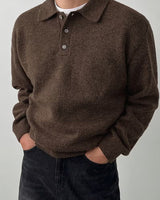 Yusif – Langärmeliger Strickpullover mit Knopfleiste in Braun