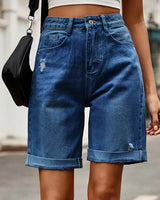 Ausgefranste Bermuda-Shorts mit Saum - Charlotte in Dunkelblau