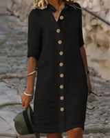 Keiniza – Kurzarm-Hemd Kleid in Schwarz