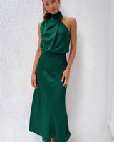 Theodosia - Drapiertes Maxikleid in Petrol