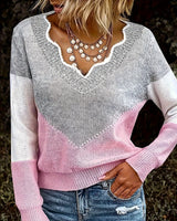 Arknelle - Lässiger Langarm Pullover Mit Kontrastdetails in Rosa