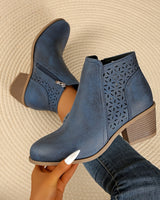 Greta | Damen Stiefeletten zum Hineinschlüpfen mit seitlichem Reißverschluss in Blau