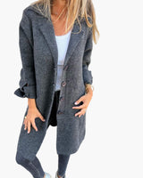 Karin | Damen Stylischer Button-Front Mantel im Relaxed Fit in Grau