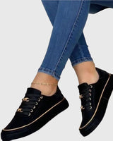 Anna | Damen Frühlings Lässige Samt Schnürsneaker in Schwarz