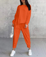 Tashia – Lässiges Set aus Langarm Pullover Und Jogginghose in Orange