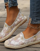 Nyssa | Lässige Espadrilles Spitze Mesh Slip-On flach in Beige