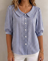 Xandria - Gestreifte Bluse mit Knopfleiste in Marineblau