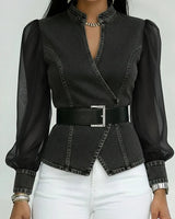 Thakshila - Strukturierte Jeans Bluse in Schwarz