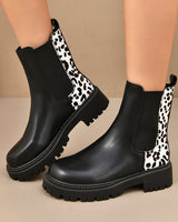 Halbhohe Damenstiefel mit dicker Sohle und kombiniertem Effekt - Elvira in Schwarz/Weiß