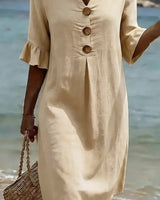 Mlaina – Elegantes Midikleid Mit Schaltfläche in Apricot