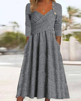 Venala | Graues Einfarbiges Midikleid Mit Seitentaschen in Grau