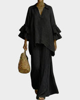 Catrin - Set aus Tunika mit Rüschenärmeln und Hose in Schwarz