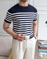 Gestreiftes Herren-T-Shirt im klassischen Stil - Mateo in Blau