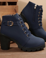 HELEN | Chunky Schnürstiefeletten mit Metallschnalle in Blau