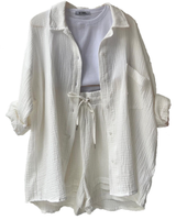 VICTORIA | ZWEITEILIGES HEMD-SHORTS-SET in Weiß