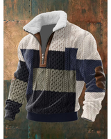 Ibrahima – Fleece Rollkragen Pullover Mit Reißverschluss in Grün-Weiß