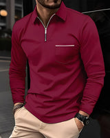 Florent - Herren-Langarm-Polo mit Zipper in Burgund