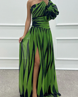 Katrina | Einschulter Asymmetrisch Maxi Hochzeitsgastkleid in Grün