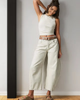 Martina | Damen Weit Geschnittene Jeans mit Nahtdetails in Weiß
