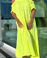 Vathsala - Langes Schulterfreies Sommer Kleid in Gelb